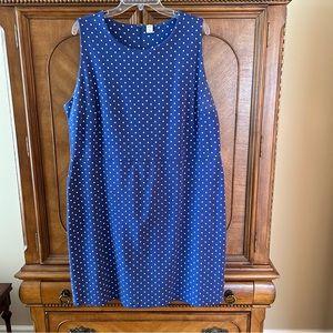 Sleeveless medium blue with white polkadots dress by Old Navy.